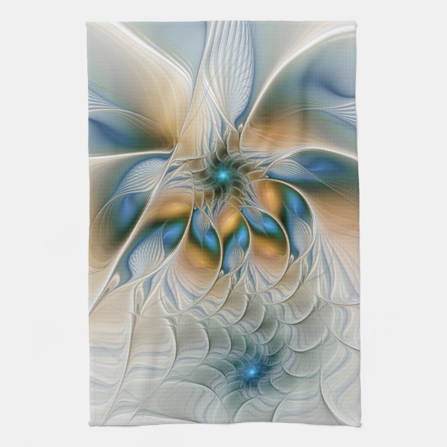Soaring, Abstract Fantasy Fractal Art With Blue Tea Towel (Vertical)