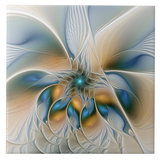 Soaring, Abstract Fantasy Fractal Art With Blue Tile (Front)