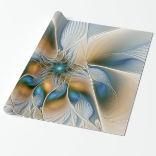 Soaring, Abstract Fantasy Fractal Art With Blue Wrapping Paper