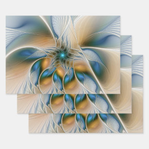 Soaring, Abstract Fantasy Fractal Art With Blue Wrapping Paper Sheet