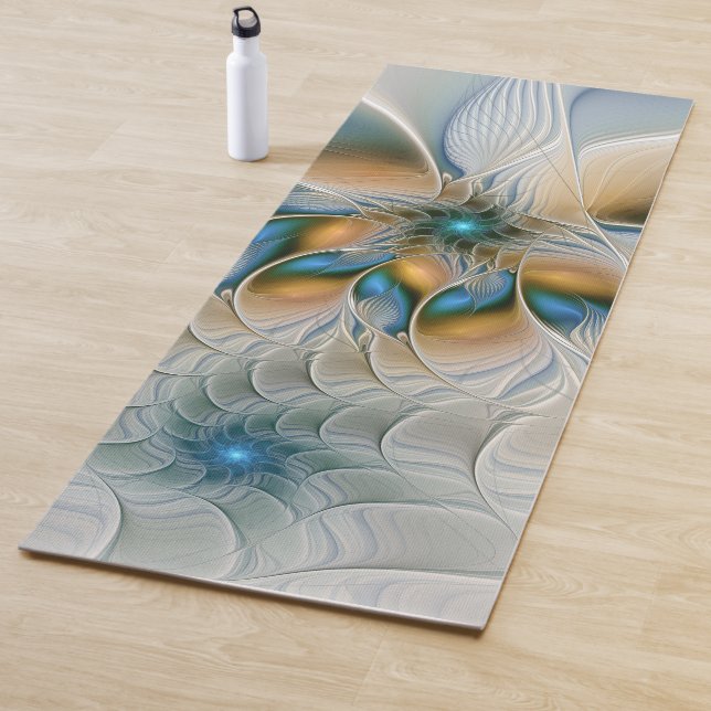 Soaring, Abstract Fantasy Fractal Art With Blue Yoga Mat (In Situ)