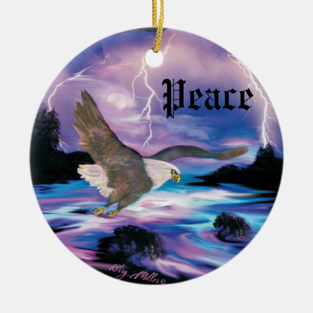 Soaring Bald Eagle Ceramic Tree Decoration (Front)