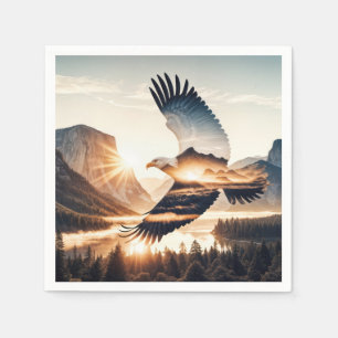 Soaring Bald Eagle Over Mountain Lake Napkin