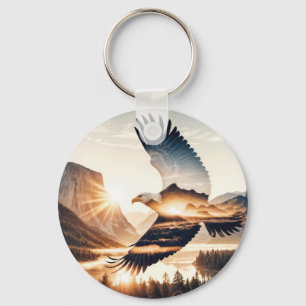 Soaring Bald Eagle Over Mountain Valley Lake Key Ring
