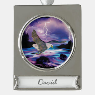 Soaring Bald Eagle Silver Plated Banner Ornament