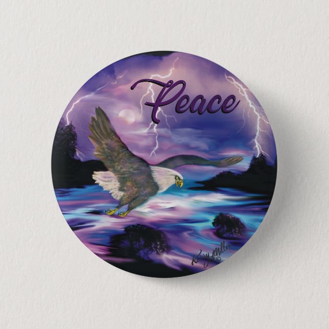 Soaring Bald Eagle Spreading Peace 6 Cm Round Badge (Front)
