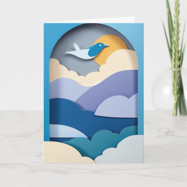 Soaring Bird Over Sunlit Mountains Card (Front)