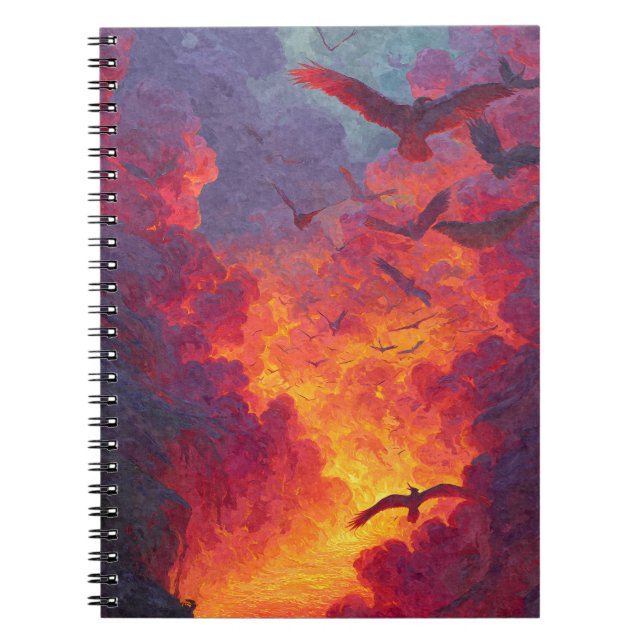 Soaring Birds Fiery Sunset Sky Art Notebook (Front)