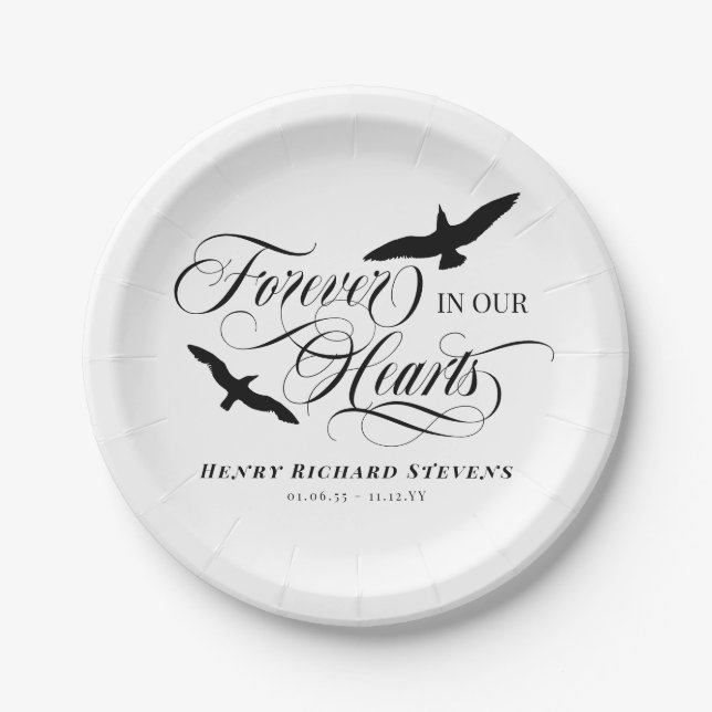 Soaring Birds Forever In Our Hearts Funeral Paper Plate (Front)
