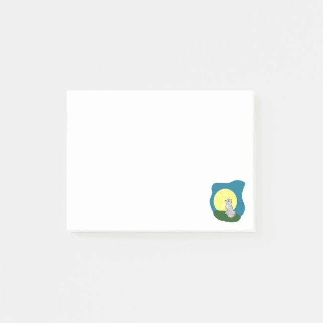 Soaring Dreams Cute Scruffy Wolf with Moon Post-it Notes (Front)