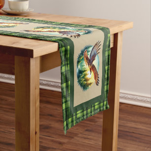 Soaring eagle green plaid short table runner