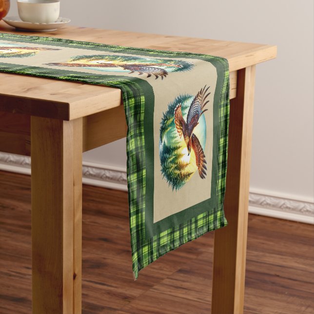 Soaring eagle green plaid  short table runner (In Situ)
