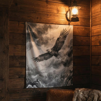 Soaring Eagle Mountain Tapestry | Black and White