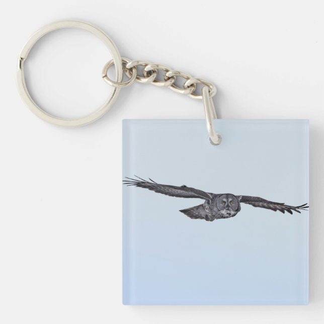 Soaring Great Grey Owl Wildlife Photo Key Ring (Front)