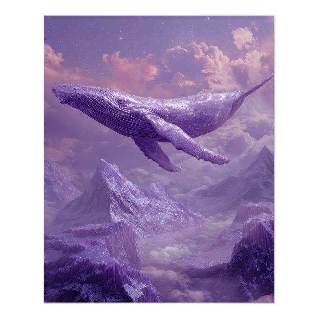 Soaring Lavender Whales in Dream Sky Poster (Front)