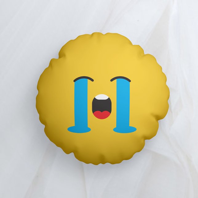 Sobbing Sad Yellow Face Emoji Round Cushion (Creator Uploaded)