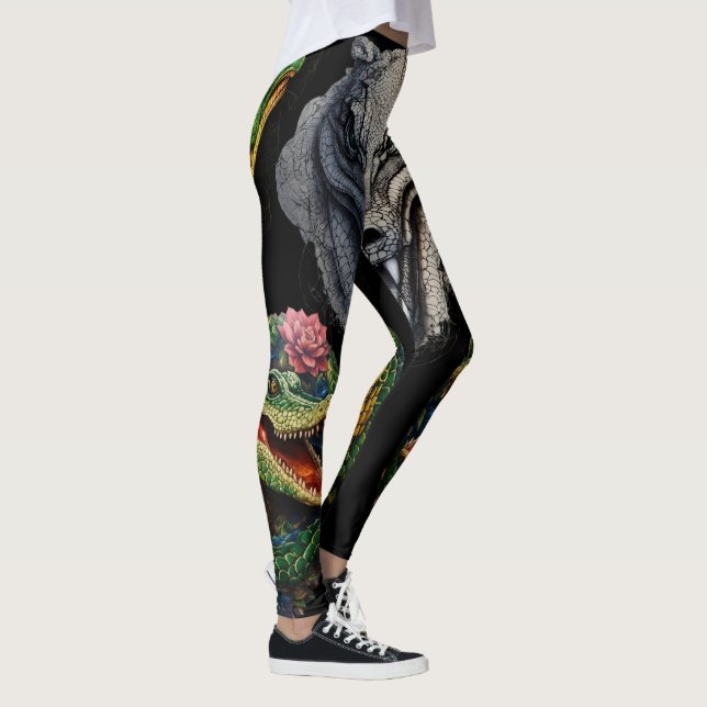 "Sobek's Serenity: Abstract Crocodile Head Tattoo" Leggings (Right)