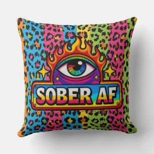Sober AF - Rainbow Leopard Print -  Cushion