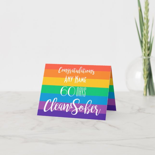 Sober Birthday Sobriety anniversary rainbow LGBT Card (Front)