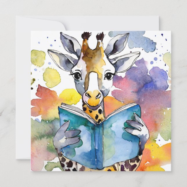 Sober Giraffe Reading Big Book Recovery Card (Front)