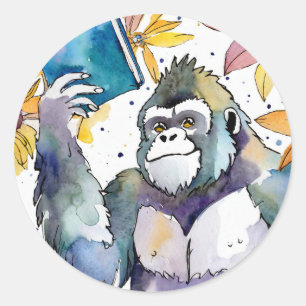 Sober Gorilla Reading Big Book Recovery Classic Round Sticker