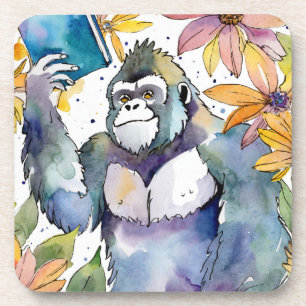 Sober Gorilla Reading Big Book Recovery Coaster