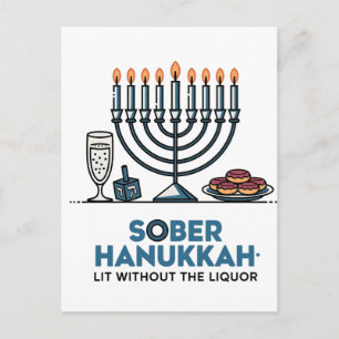 Sober Jew Hanukkah Lit Without The Liquor Jewish Holiday Postcard