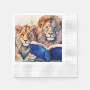 Sober Lion and Cub Reading Big Book Napkin
