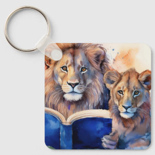 Sober Lion and Cub w/ Big Book AA Prayer CUSTOM Key Ring