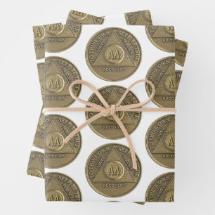 Sober Recovery Anniversary AA on Coin Wrapping Paper Sheet