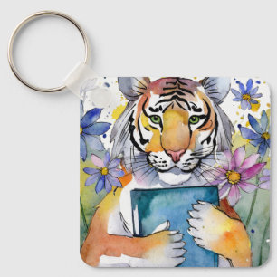 Sober Tiger Holding Big Book AA Prayer CUSTOM Key Ring