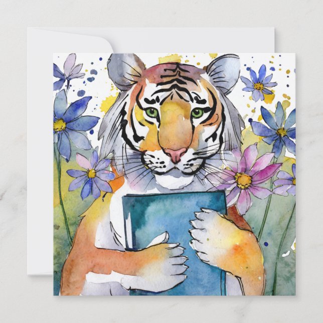 Sober Tiger Reading Big Book Recovery Card (Front)