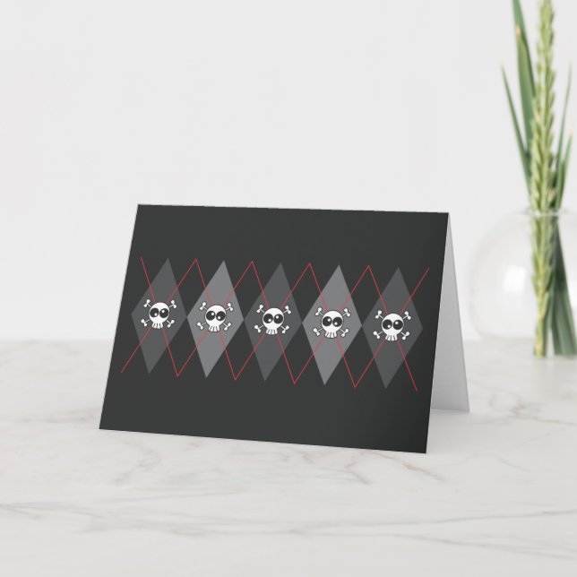 Sobieski Skull Argyle Black Greeting Card (Front)