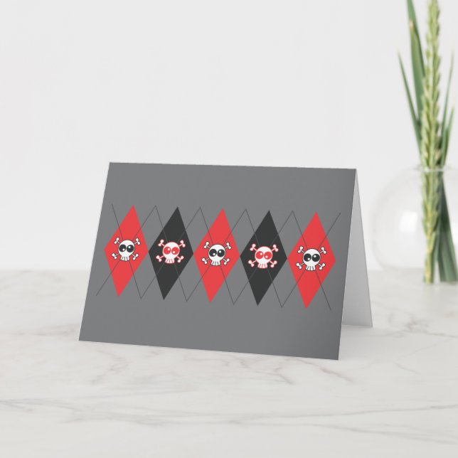 Sobieski Skull Argyle (lt. Grey) Greeting Card (Front)