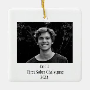 Sobriety Gift Keepsake Minimal Photo  Ceramic Ornament
