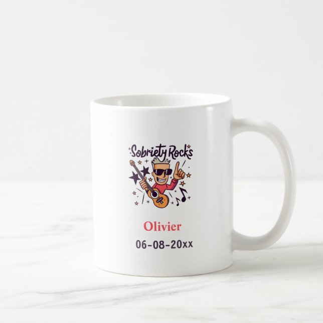 Sobriety Rocks Fun Cartoon Custom Name Sober Date Coffee Mug (Right)