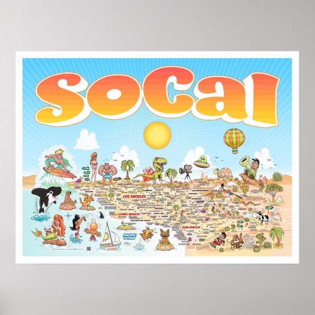 SoCal Cartoon Map Poster (Front)