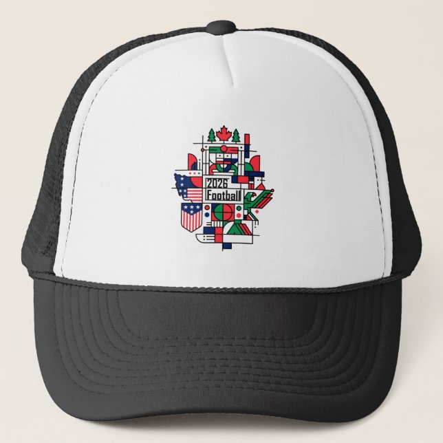 Soccer 2026 USA, Canada, Mexico Football Art Trucker Hat (Front)