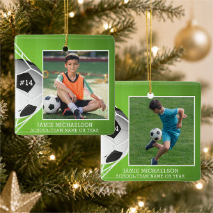 Soccer 2 Photos Name Number Team Personalised Ceramic Ornament