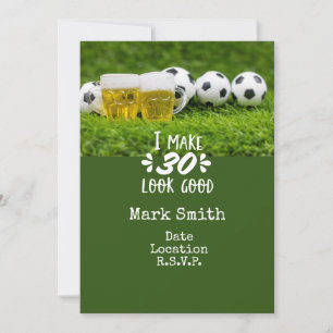 Soccer 30th Birthday card with balls on green