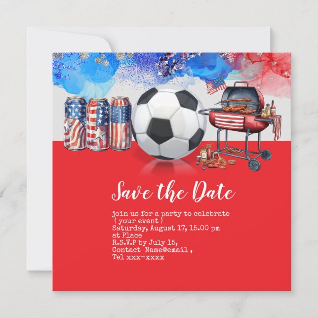 Soccer 4th July Independence Day America Invitation (Front)