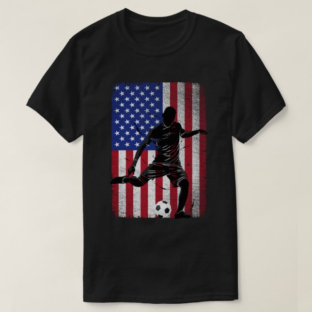 Soccer 4th of July Patriotic USA American Flag  T-Shirt (Design Front)
