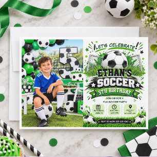 Soccer 5TH Birthday Fun Sports Theme Kids Party Invitation