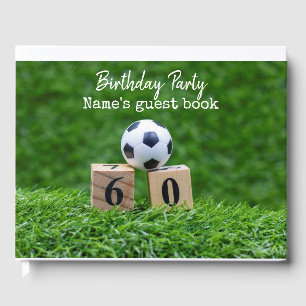 Soccer 60th birthday with ball and number sixty guest book