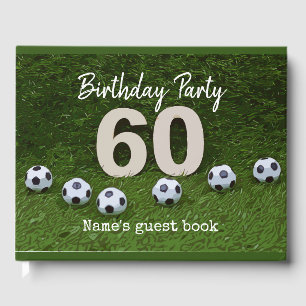 Soccer 60th birthday with ball and number sixty guest book