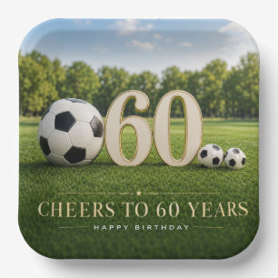 Soccer 60th Birthday with balls on green Paper Plate