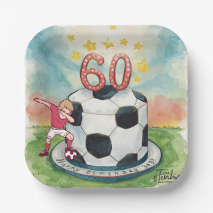 Soccer 60th Birthday with balls on green Paper Plate