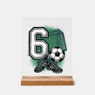 Soccer 6th Birthday Vintage Engraving Shirt Design Acrylic Sign