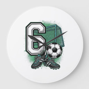 Soccer 6th Birthday Vintage Engraving Shirt Design Large Clock