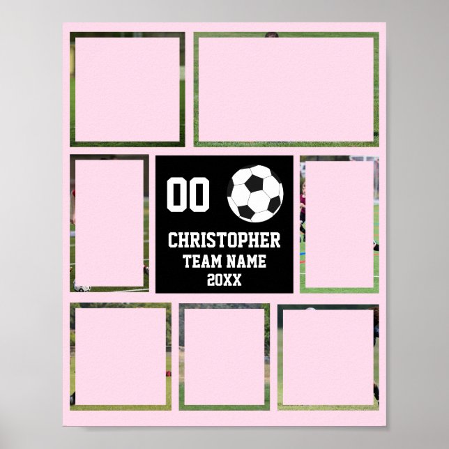 Soccer 7 photo collage Pink Blush team name poster (Front)
